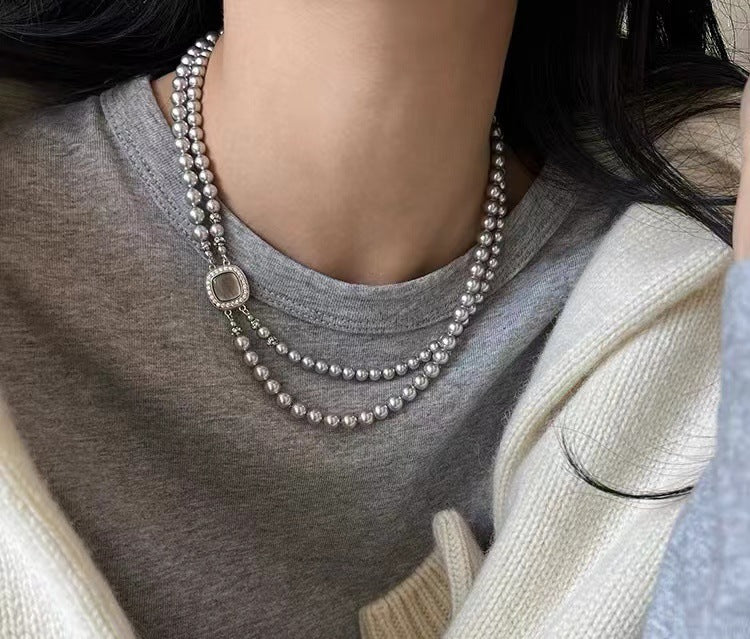 Wholesale DIY Copper Micro Inlaid Mother-of-Pearl Square Square Pearl Necklace Sweater Chain Connecting Buckle