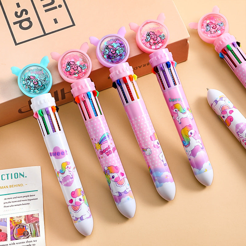 Wholesale Plastic Rainbow Unicorn Ten Color Ballpoint Pen