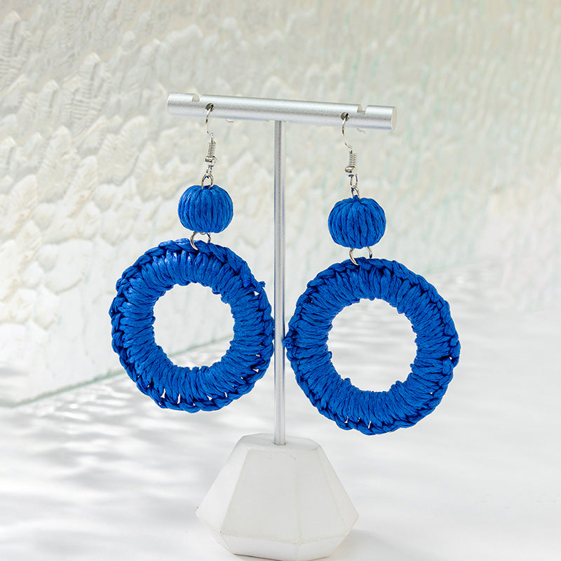 Wholesale Klein Blue Woven Raffia Earrings