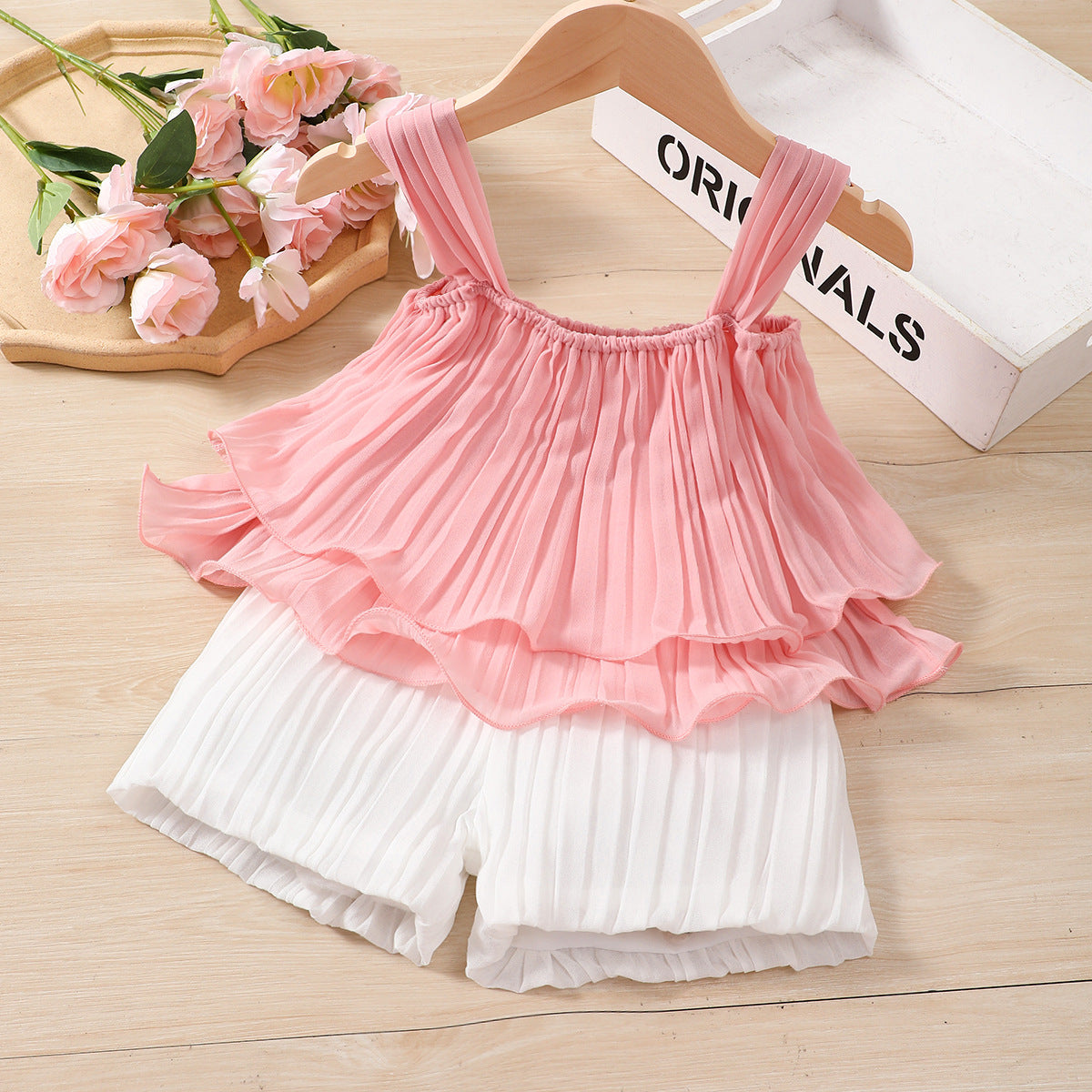 Wholesale Children's Pleated Chiffon Suspender Solid Color Skirt Baby Clothes