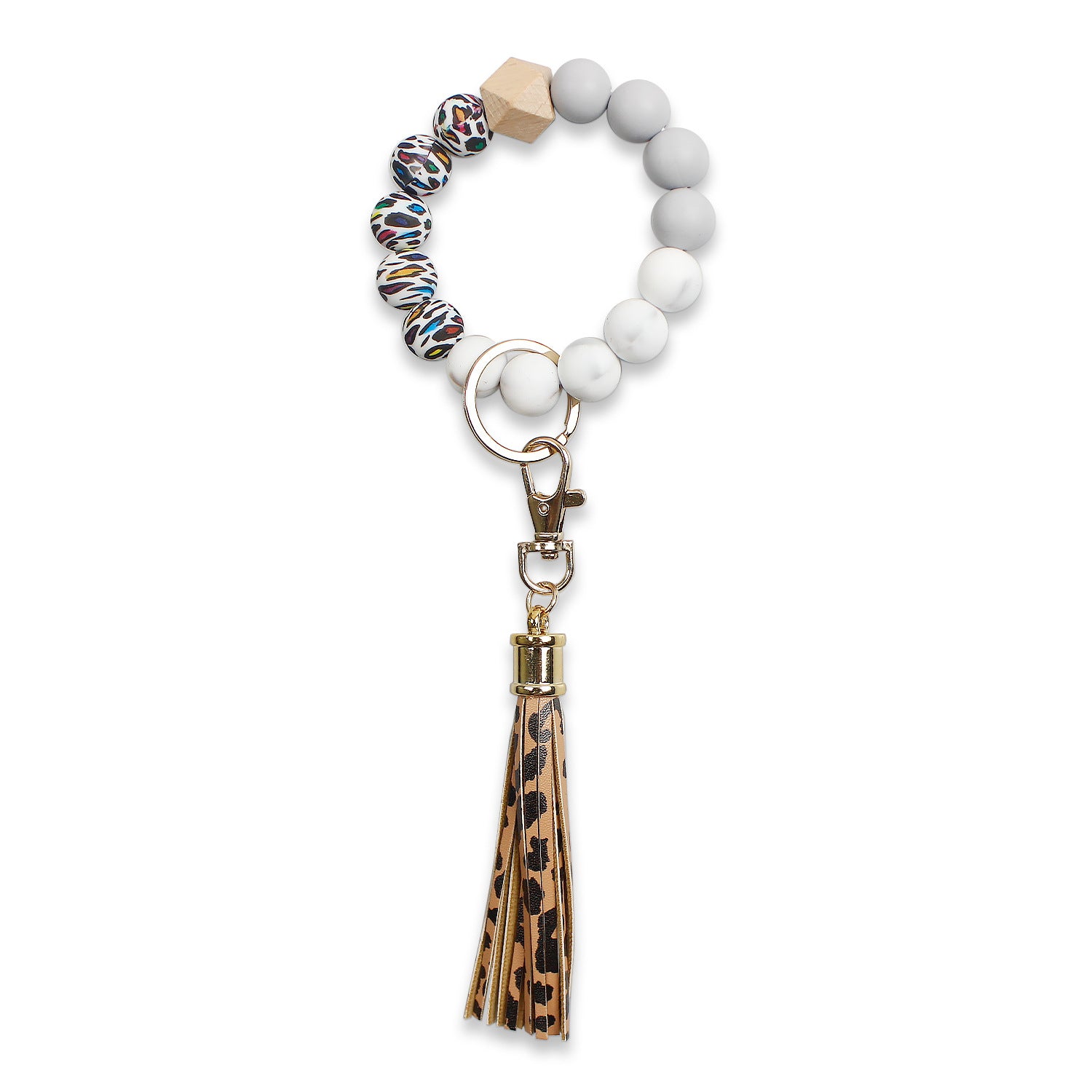 Wholesale Leopard Print Silicone Beaded Wrist Keychain
