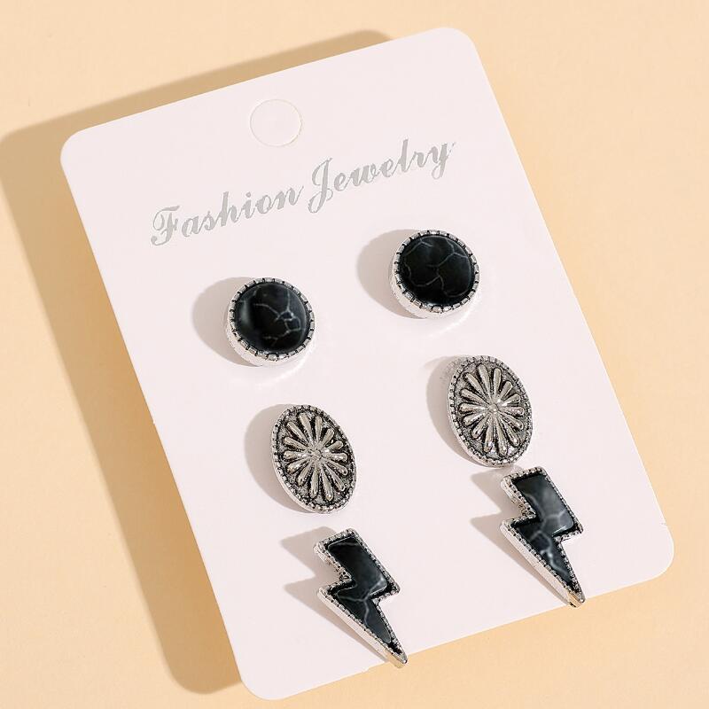 Wholesale Bohemian Turquoise Alloy Earrings Three-Piece Set