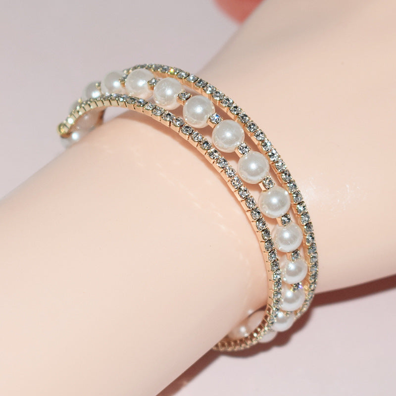 Pulsera Abierta De Perlas De Diamantes De Imitación al por mayor