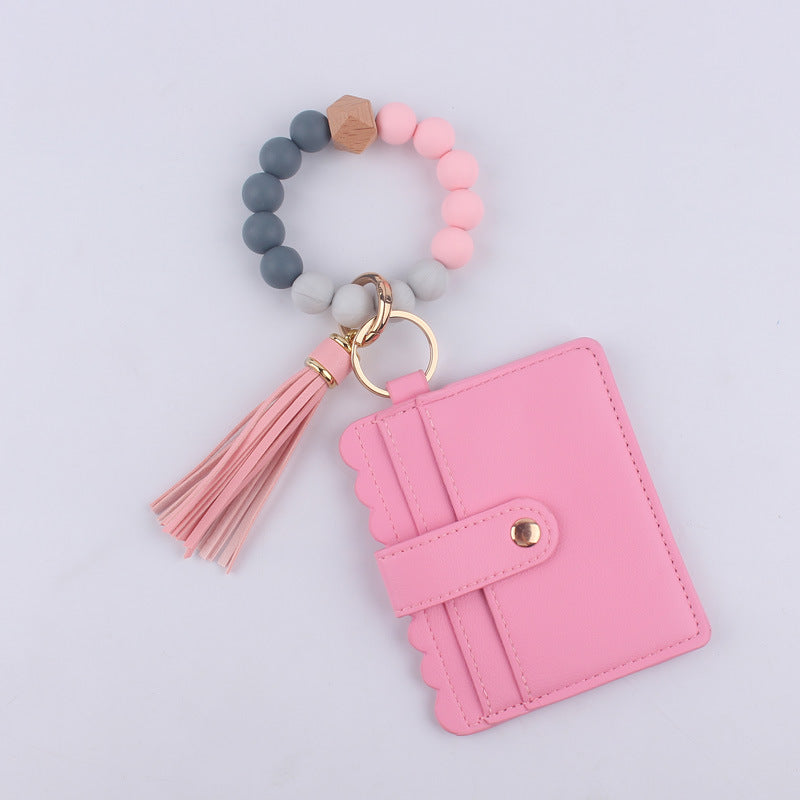 Wholesale Silicone Beaded Card Holder Wrist Keychain
