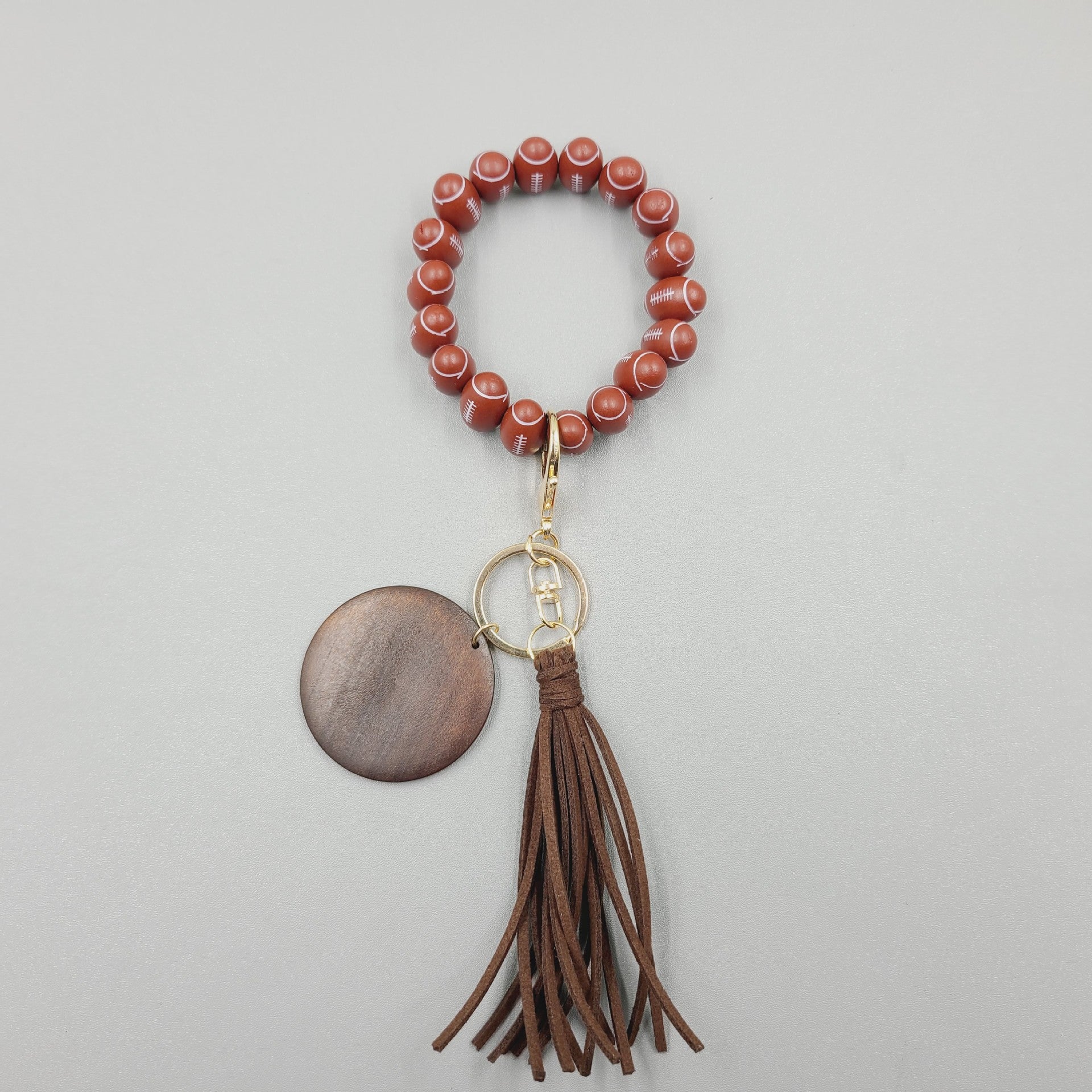 Letrero de madera en blanco al por mayor llavero de muñeca con cuentas de silicona