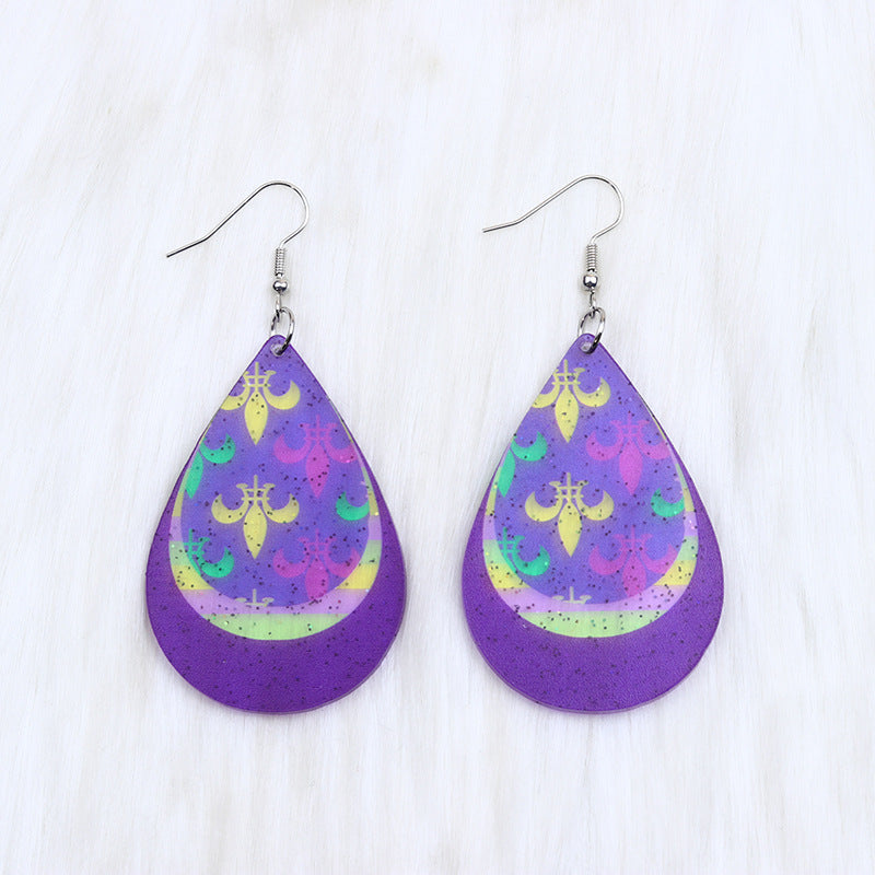 Wholesale Mardi Gras Water-saving Drop Shaped Minimalist Acrylic Earrings