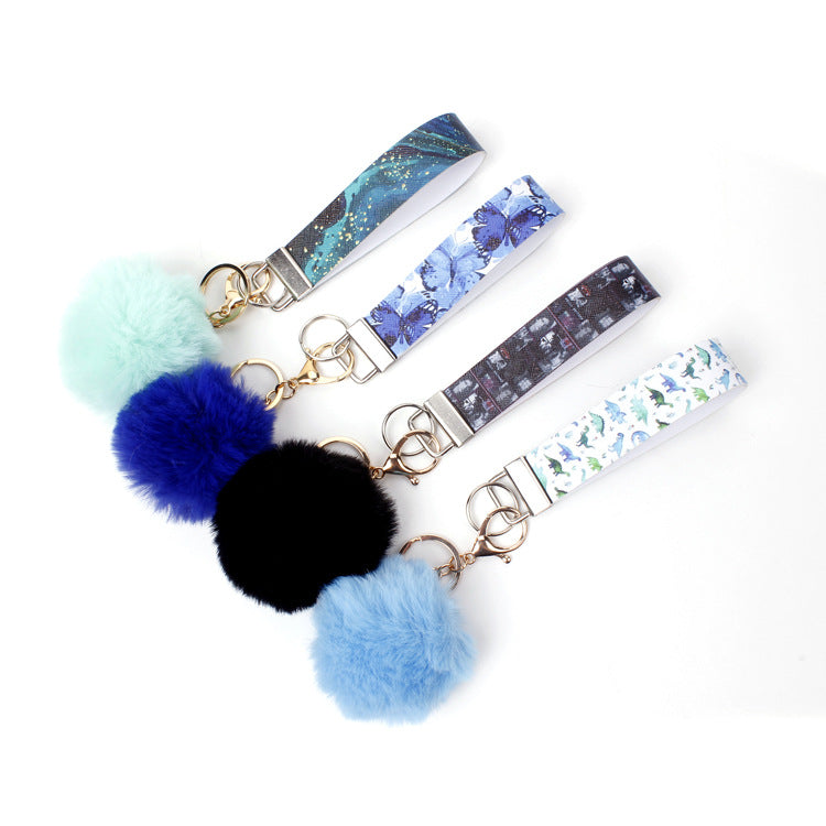 Wholesale 10pcs PU Leather Fur Ball Keychain