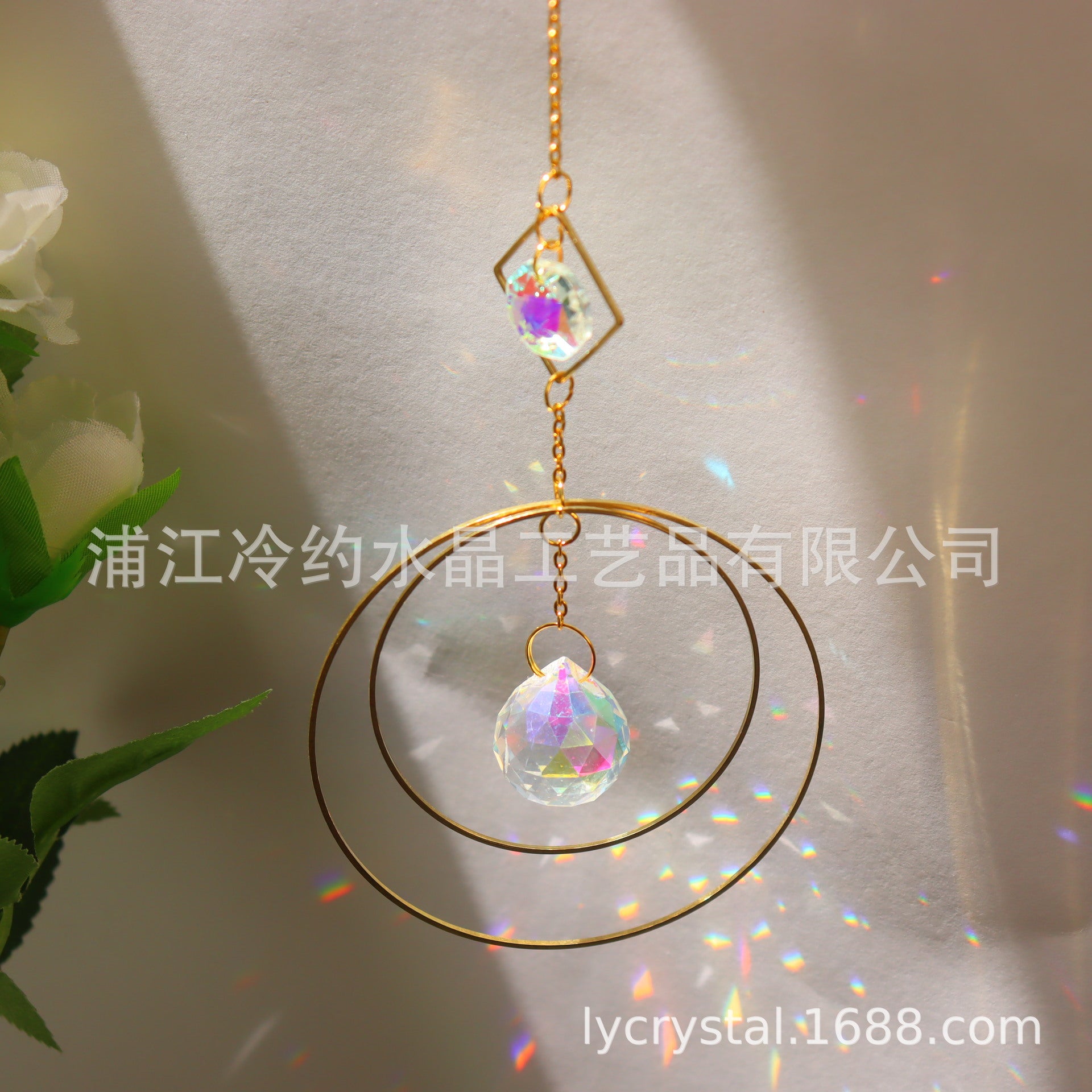 Venta al por mayor de cristal blanco Sun Catcher Moon Star Sun Garden Crystal Ornament