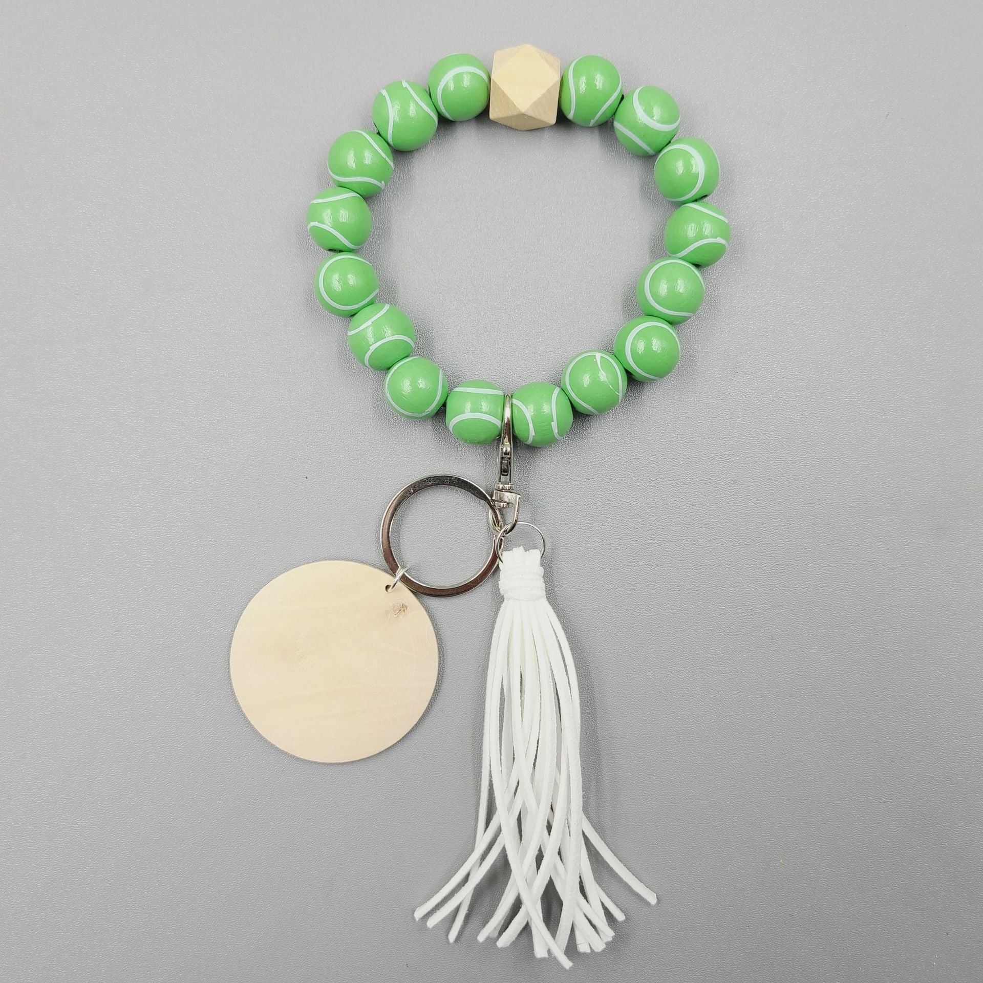 Letrero de madera en blanco al por mayor llavero de muñeca con cuentas de silicona