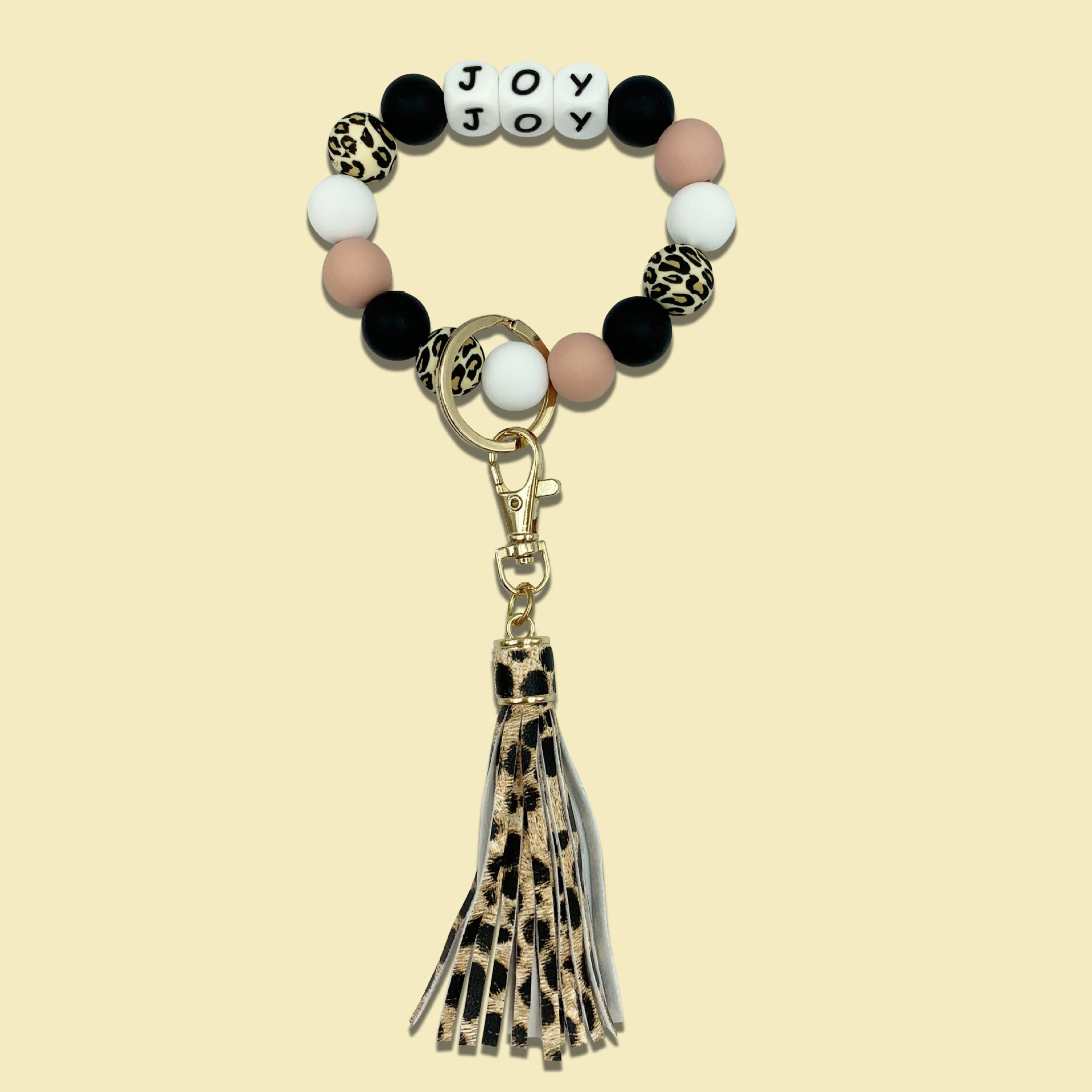 Llavero de muñeca con borla de silicona con estampado de leopardo al por mayor