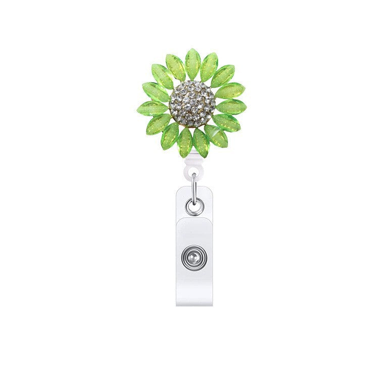 Wholesale Badge Reels Metal Sunflower Flower Diamond Retractable Keychain