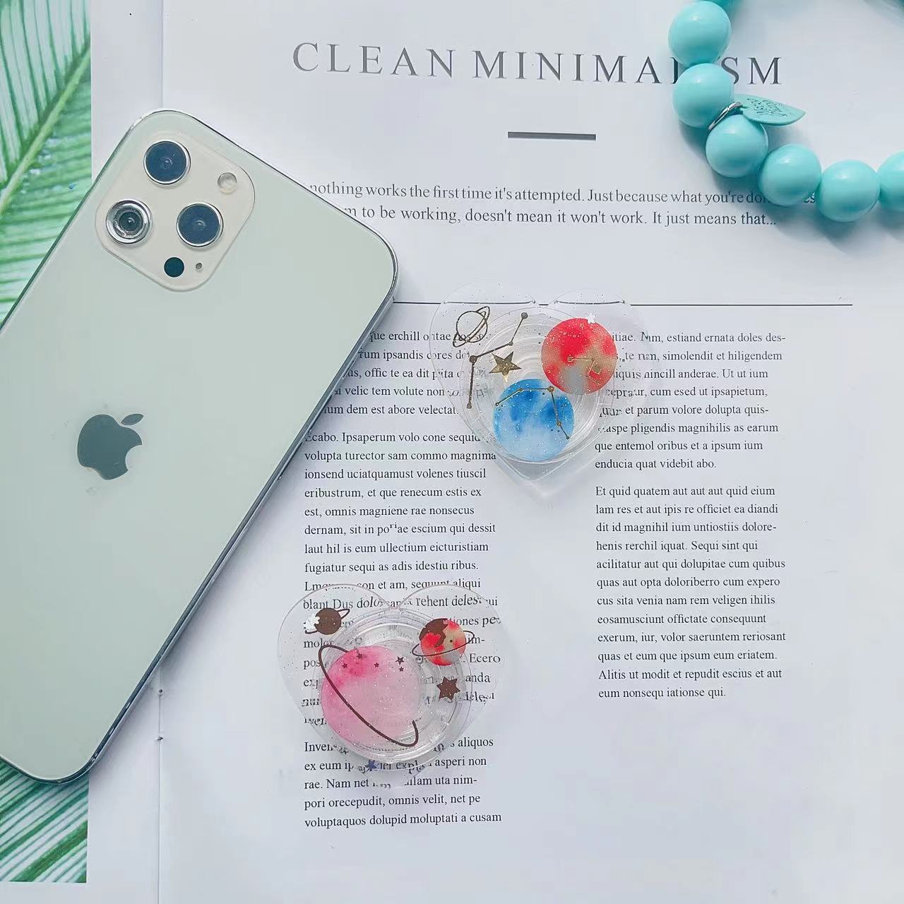 Tenedor transparente al por mayor del airbag del teléfono móvil del polvo fino del planeta de la forma del corazón