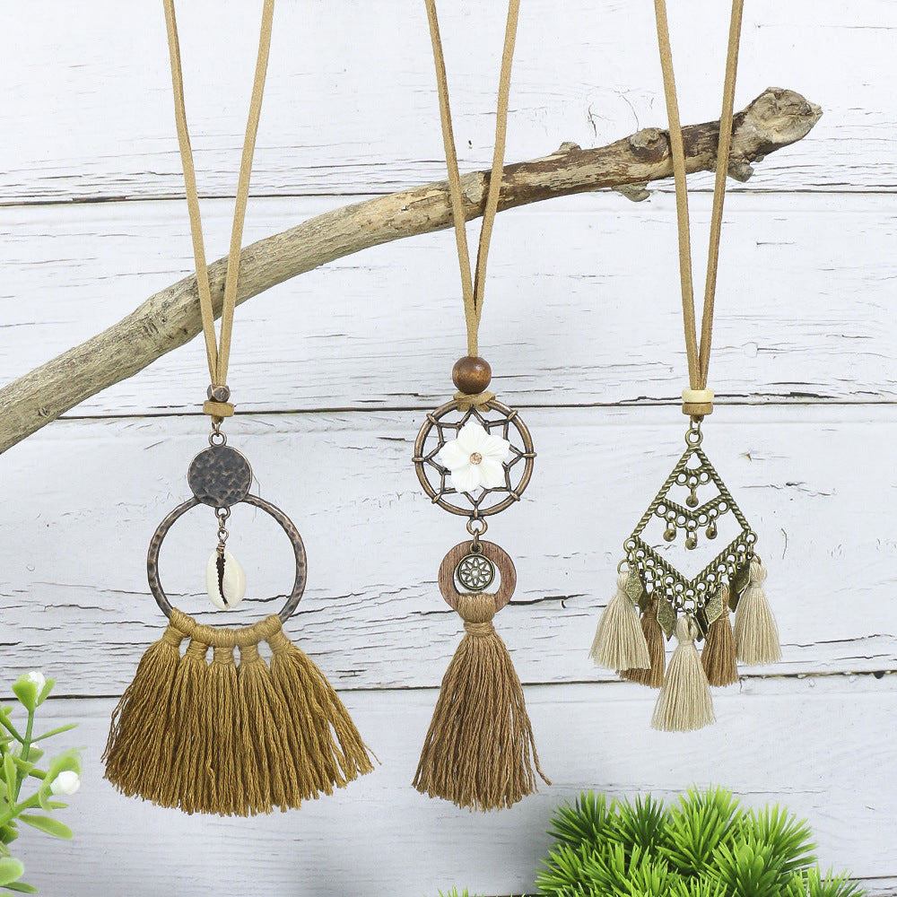 Wholesale Alloy Geometric Handwoven Ethnic Style Tassel Pendant Necklace Set