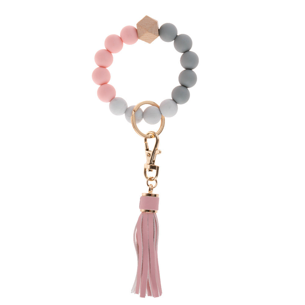 Wholesale Leopard Print Silicone Beaded Tassel Wrist Keychain