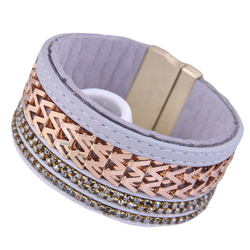 Wholesale Diamond Leather Alloy Bracelet