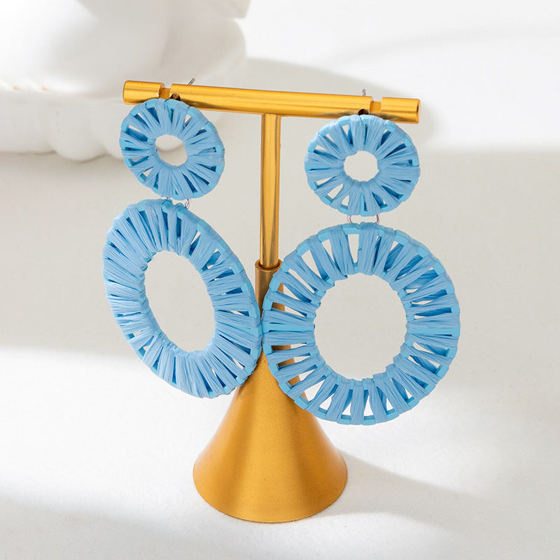 Wholesale Klein Blue Woven Raffia Earrings