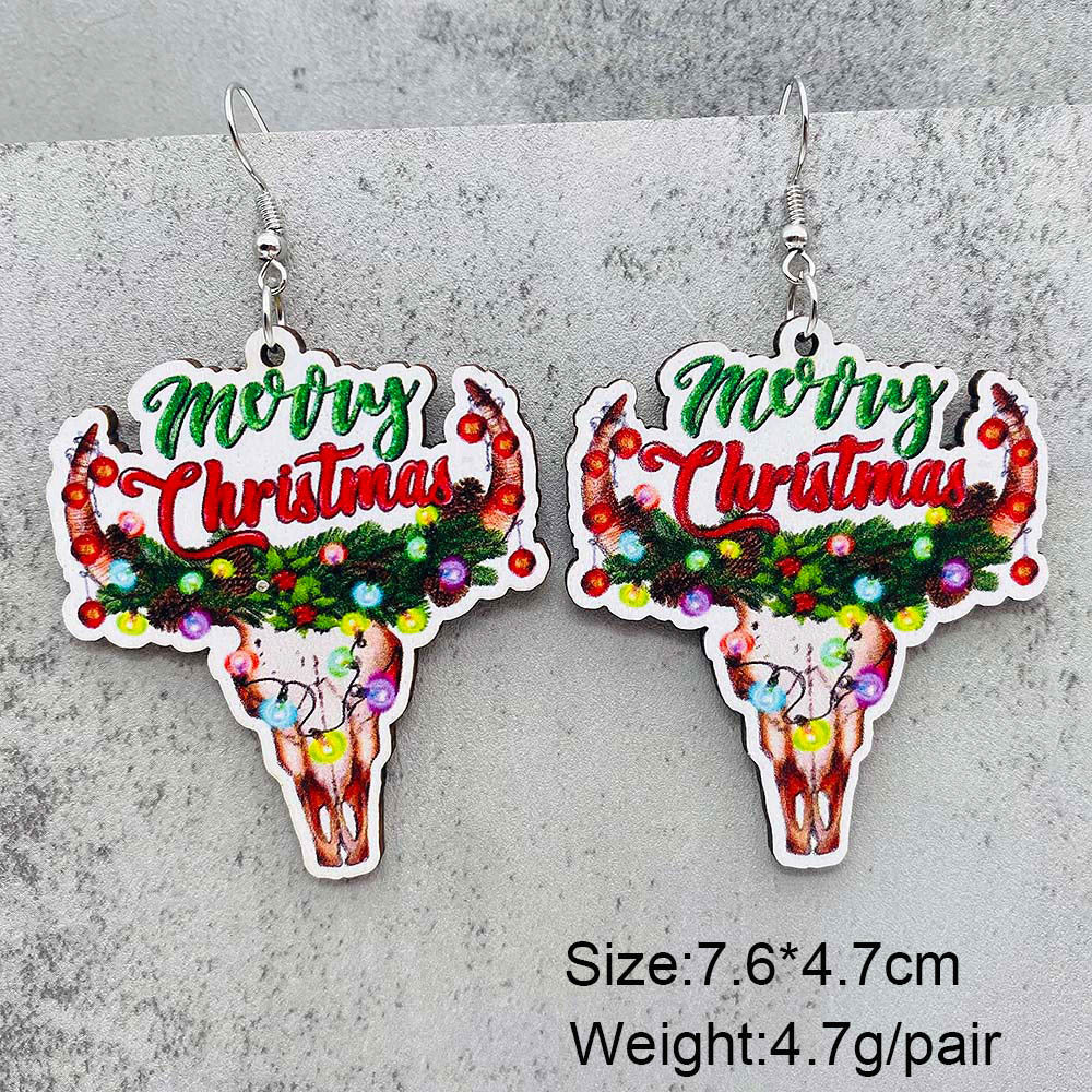 Wholesale Santa Claus Red Car Gnome Elk Wooden Earrings