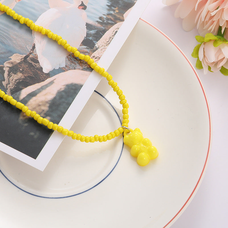 Wholesale Bear Candy Color Handmade Rice Beads Necklaces