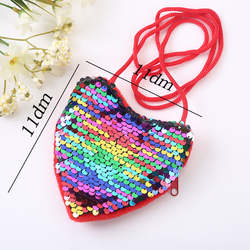 Wholesale Fabric Sequin Heart Children Shoulder Bag