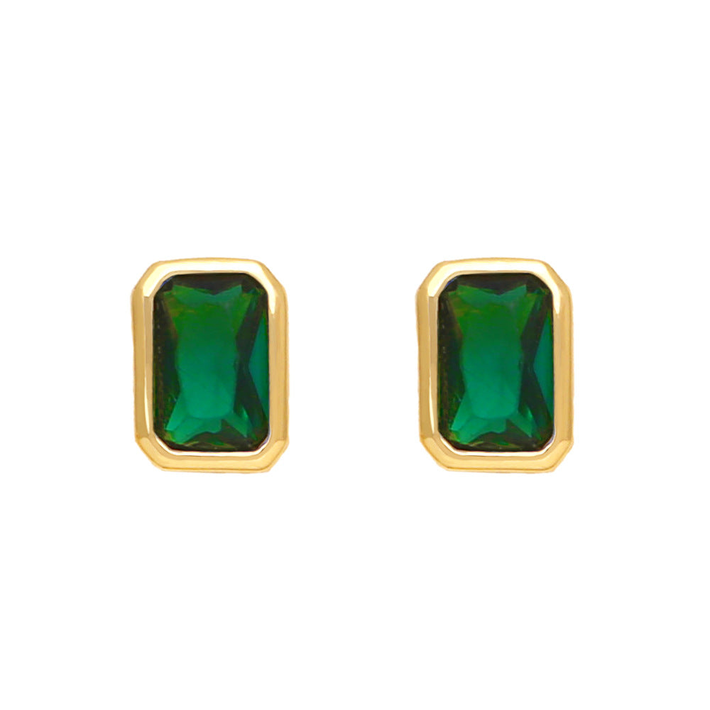 Wholesale Colored Baguette Zircon Copper Ear Studs