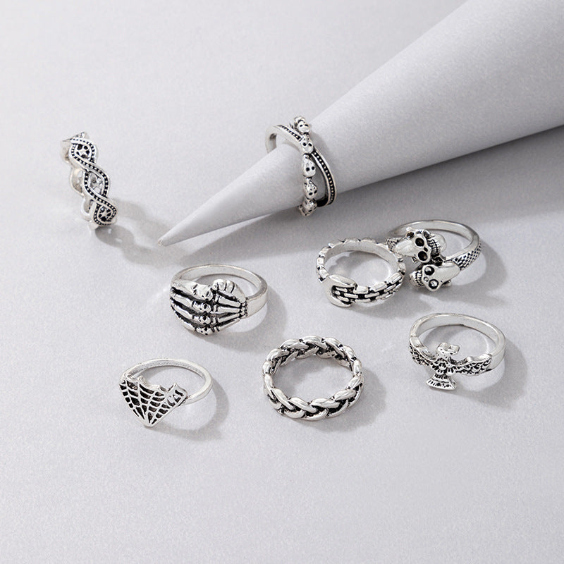 Wholesale Skull Claws Vintage Eight-Piece Set Alloy Ring