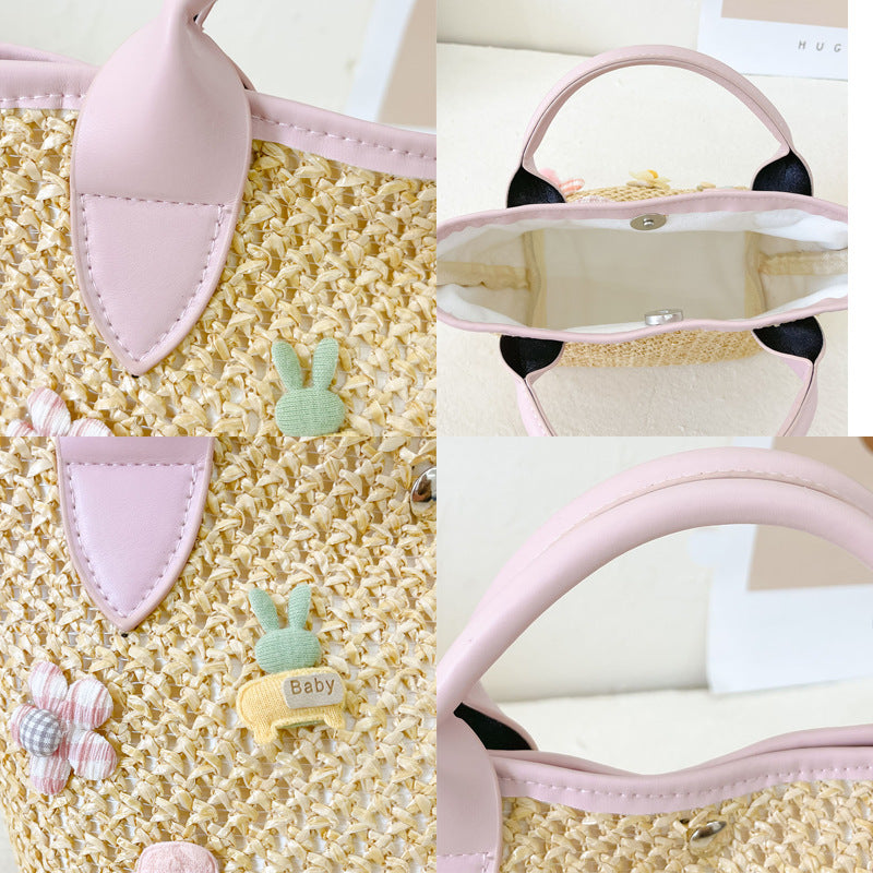 Venta al por mayor Bolsa de paja de asas de apliques de vacaciones