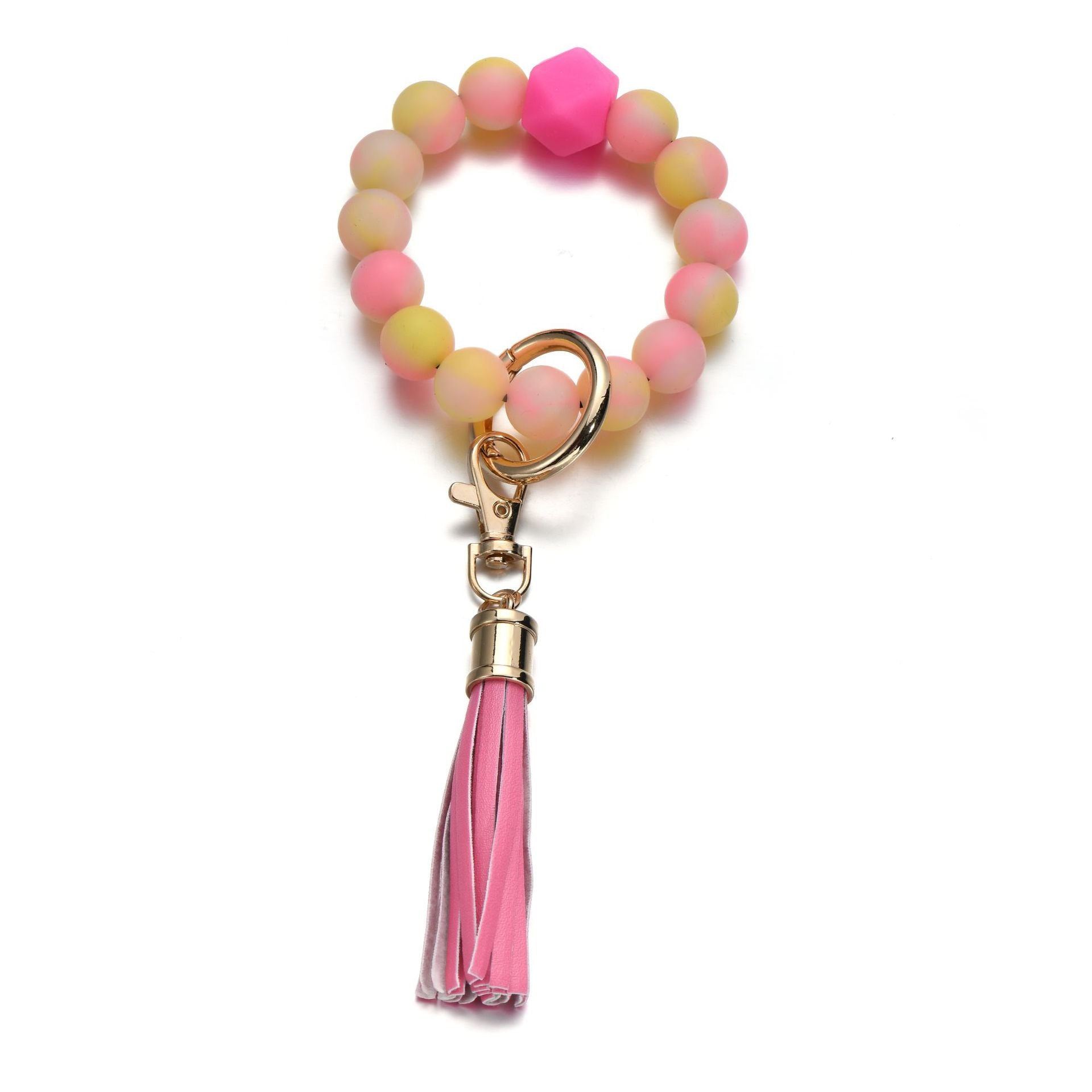 Wholesale Luminous Color Silicone Beaded Tassel Wrist Keychain