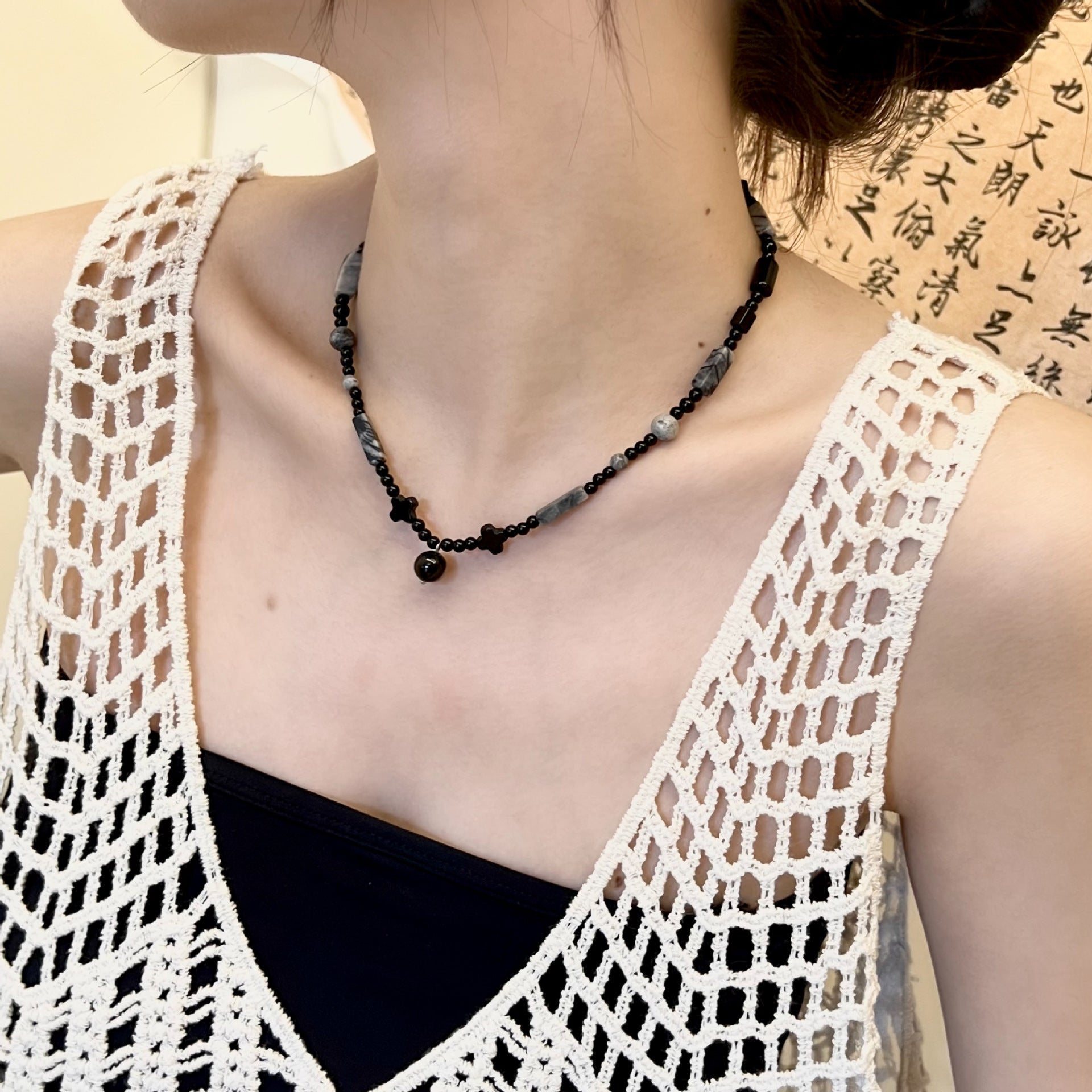 Wholesale Ink Style Beaded Agate Necklace