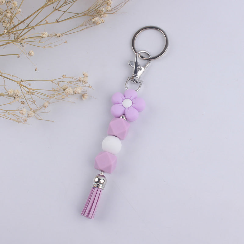 Wholesale Silicone Cartoon Flower Beaded Keychain