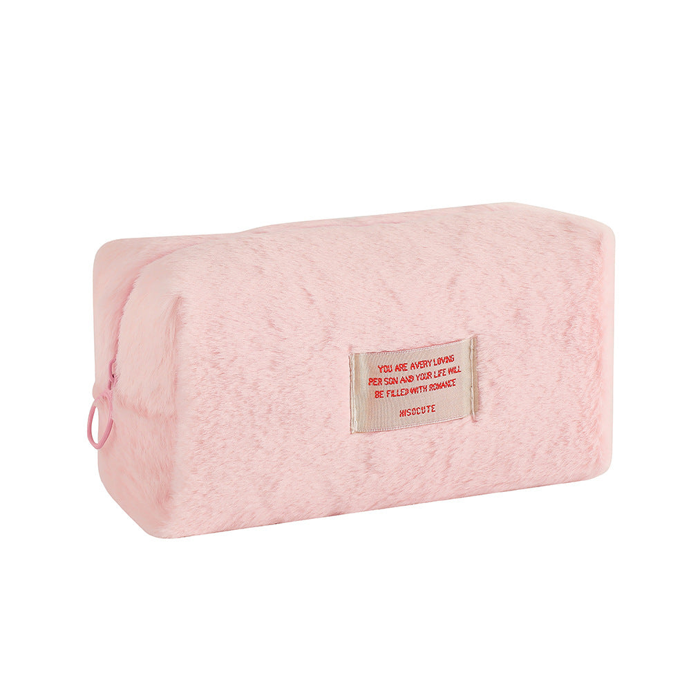 Wholesale Girls Plush Solid Color Makeup Bag Large Capacity Stationery Storage Bag