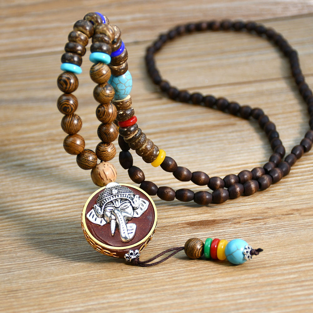 Wholesale ethnic style sweater chain handmade long wooden bead string