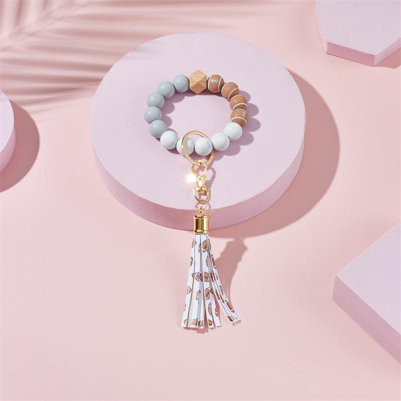 Wholesale basketball, football, rugby Silicone Beaded Wrist Keychain