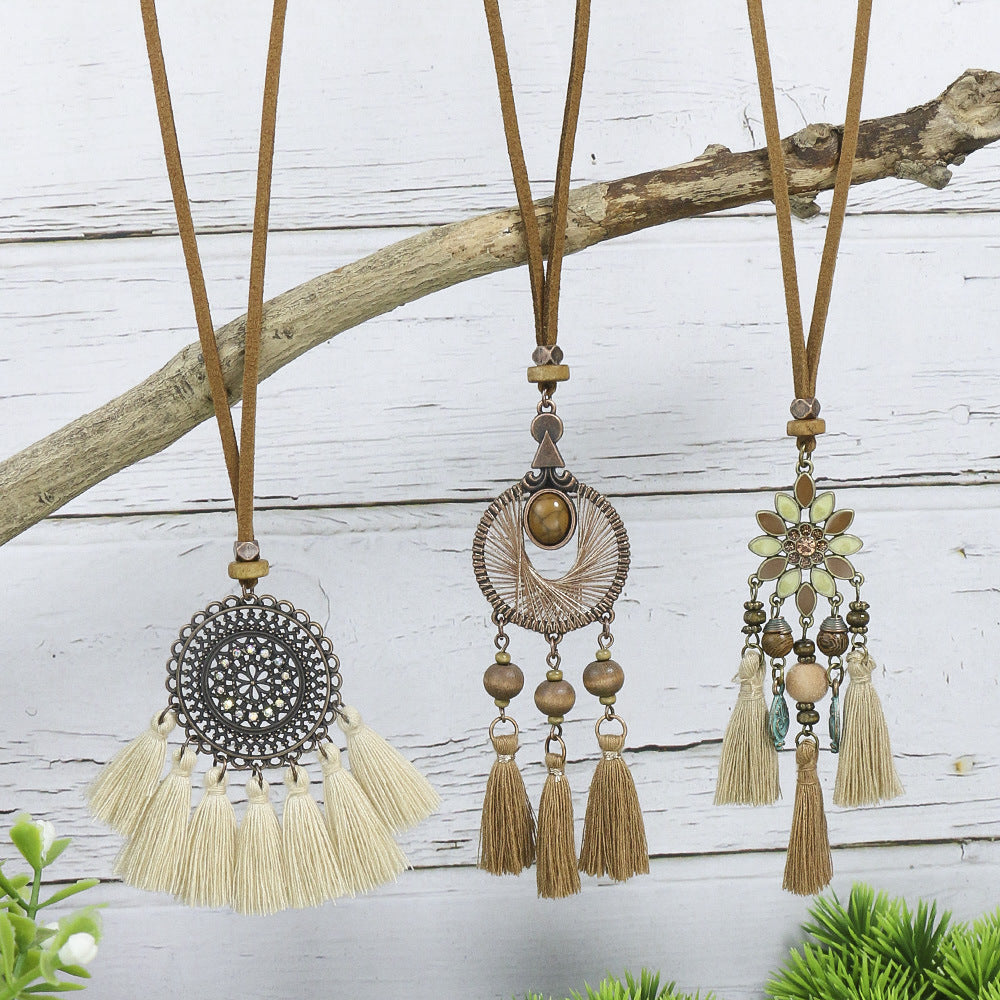 Wholesale Alloy Geometric Handwoven Ethnic Style Tassel Pendant Necklace Set