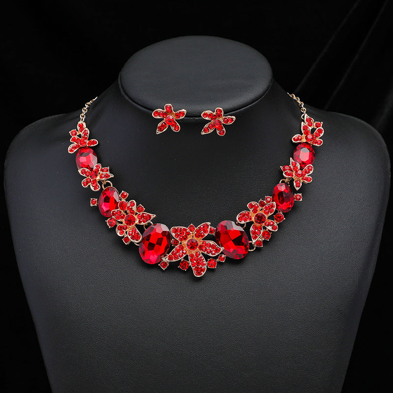 Wholesale Vintage Rhinestone Alloy Long Necklace Earring Set