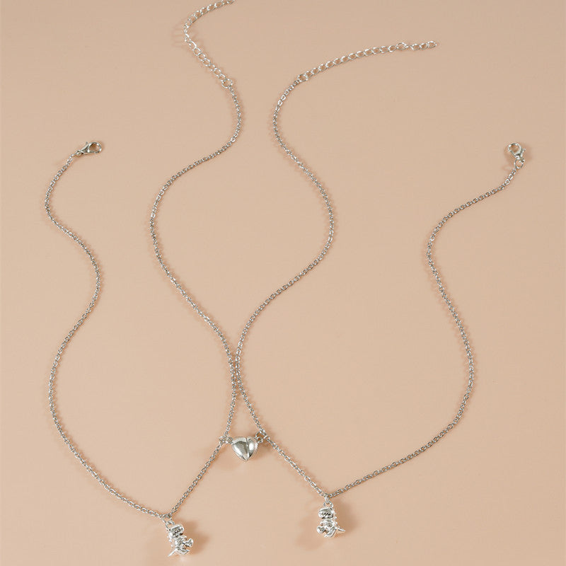 Wholesale 3D Dinosaur Heart Alloy Necklaces Set