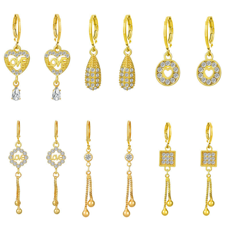 Wholesale Metal Geometric Alphabet Heart Alloy Earrings