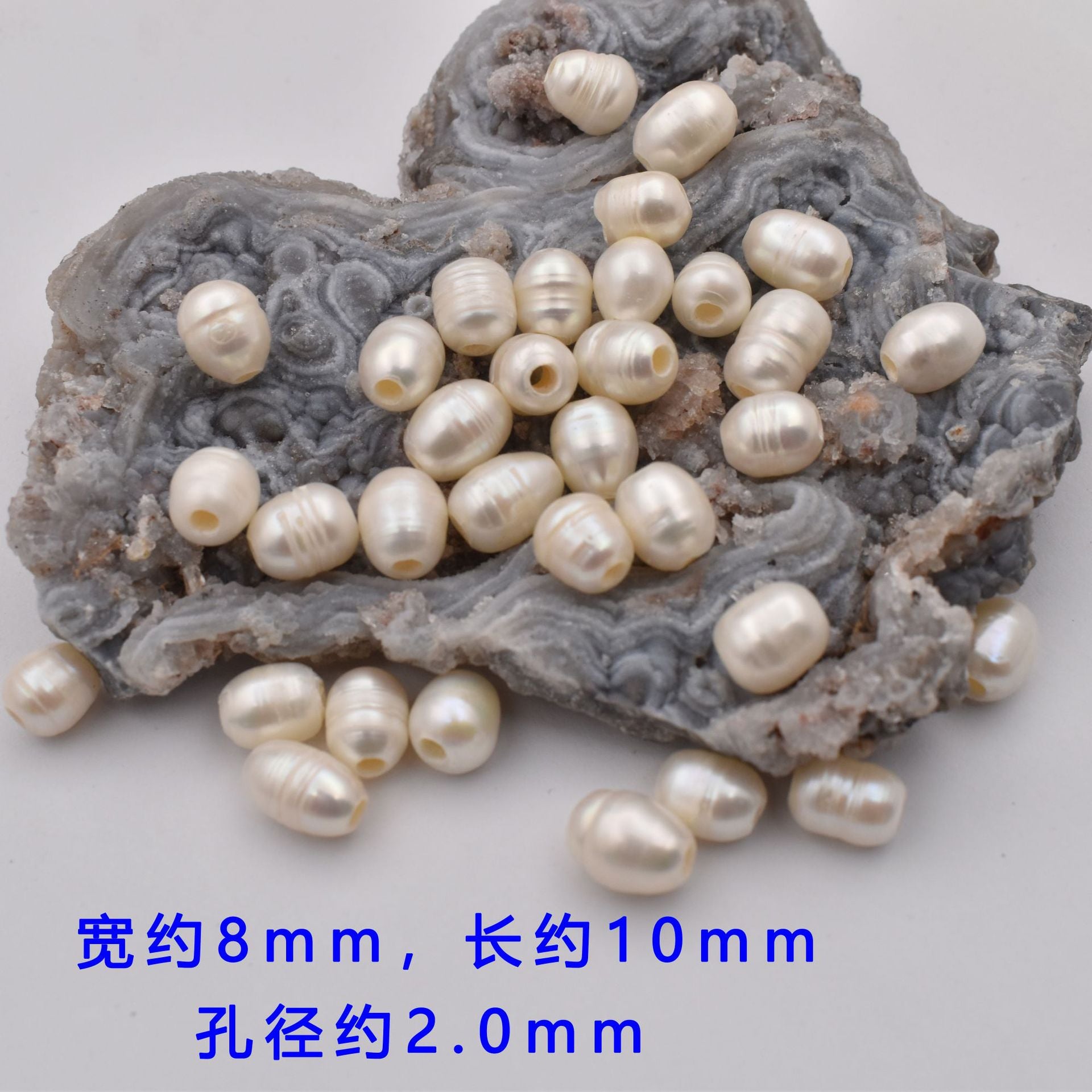 Wholesale 100PCS 8*10mm Natural Threaded Rice Shape Freshwater Pearl Beads