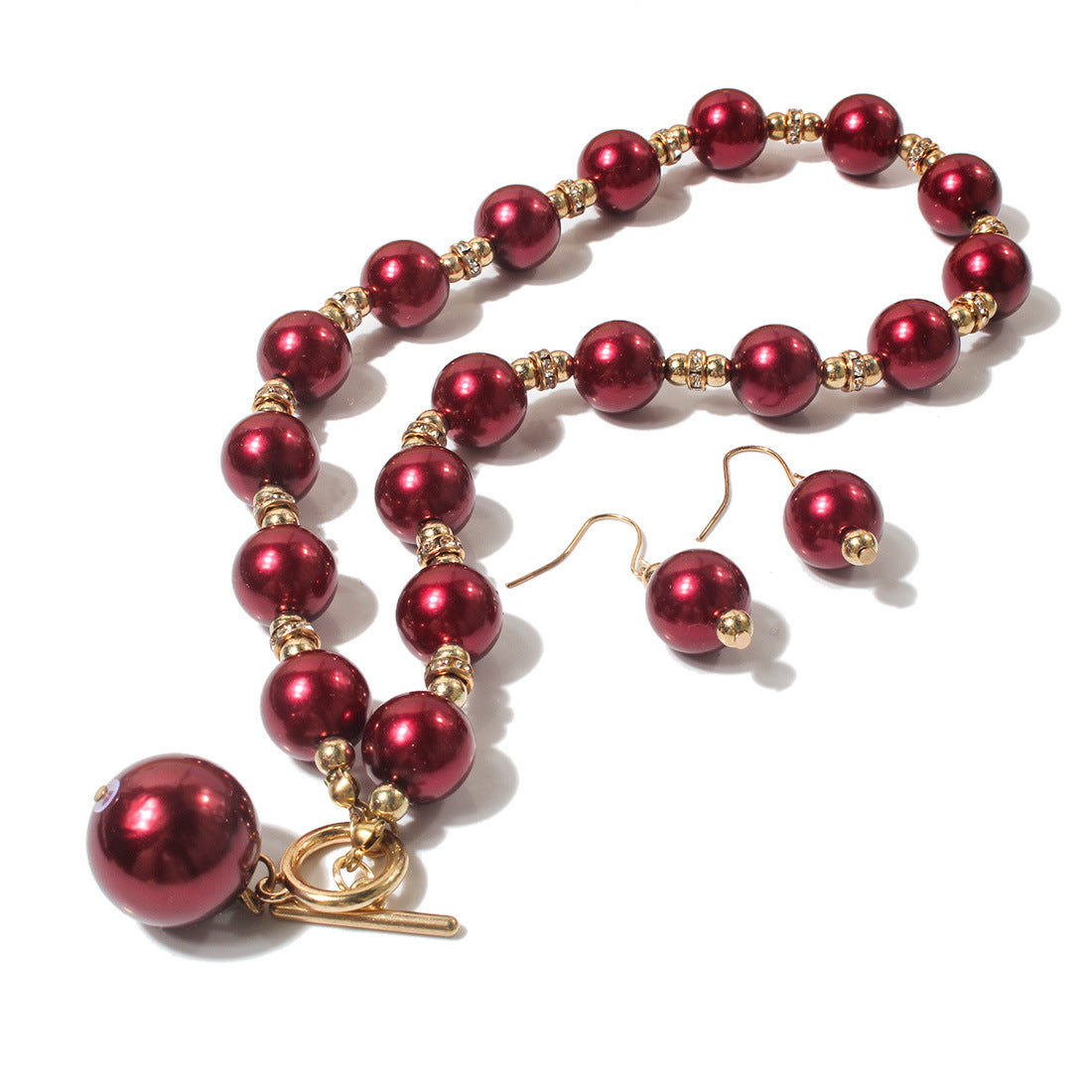 Wholesale Diamond Imitation Pearl Earrings Necklace Jewelry Set