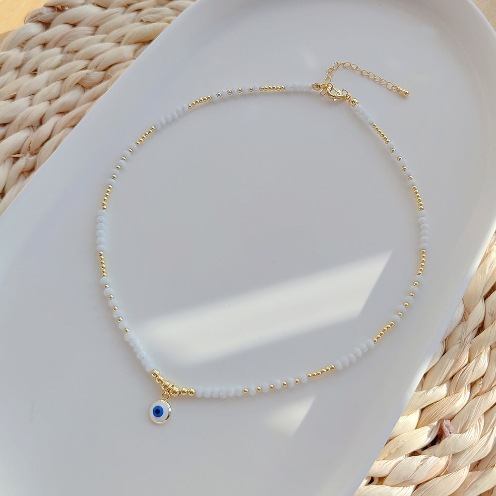 Wholesale Bohemian Oil Drop Evil Eye Artificial Crystal Beads Necklace