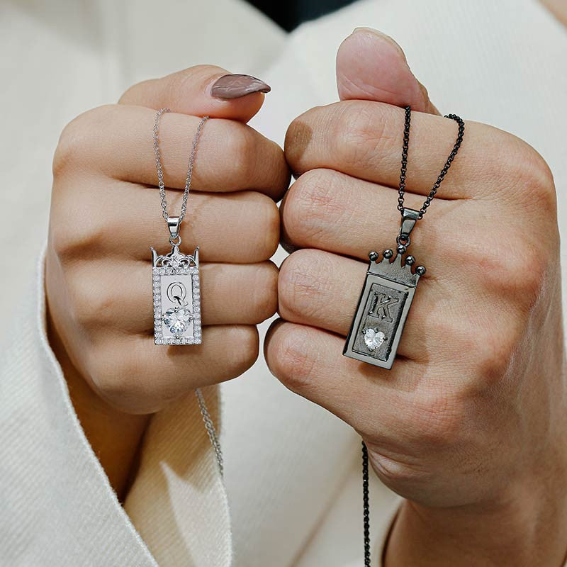 Wholesale Metal Queen Crown Diamond Heart Love Couple Necklace