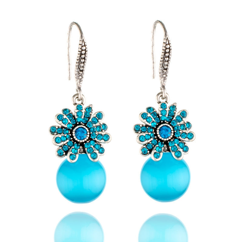 Wholesale Vintage Opal Flower Alloy Earrings