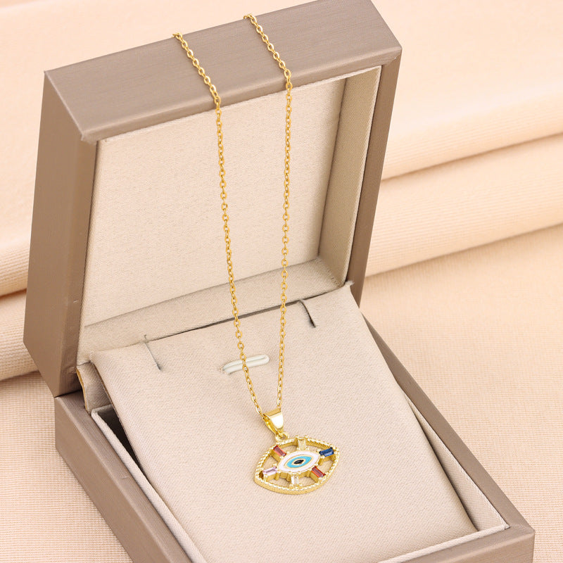Wholesale Color Zirconium Devil Eye Titanium Steel Necklaces