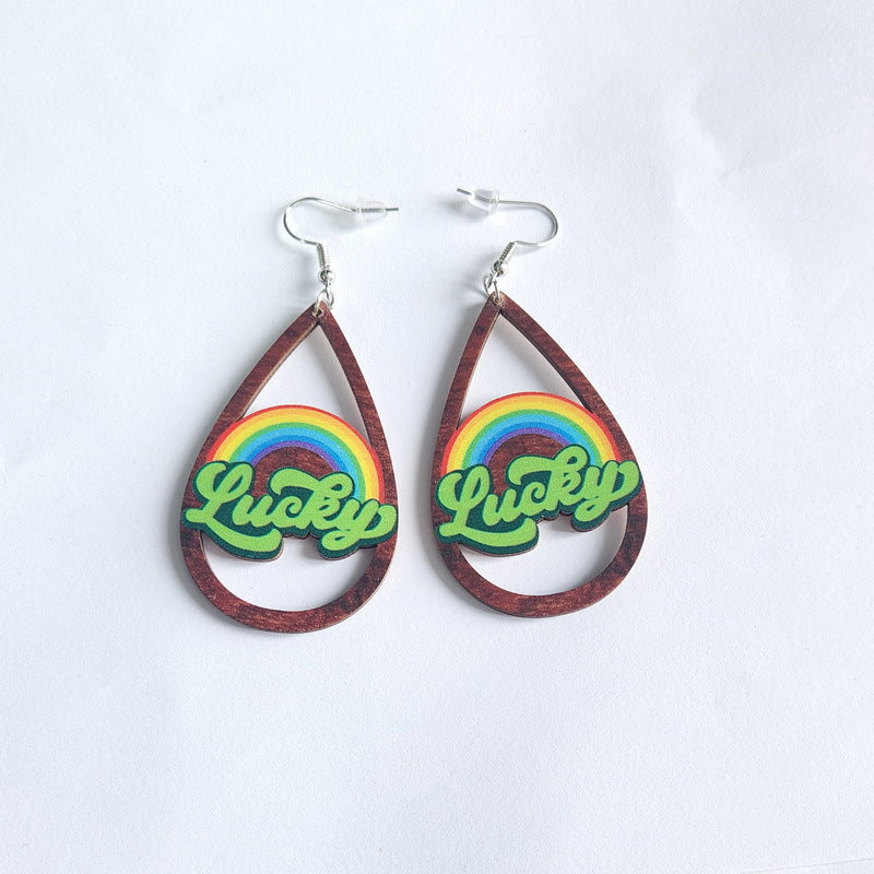 Wholesale Jewelry St. Patrick's Day Rainbow Wooden Earrings