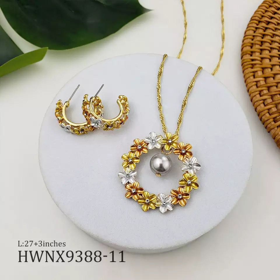 Conjunto de joyas de pendientes de cobre y perlas con corona tricolor hawaiana al por mayor