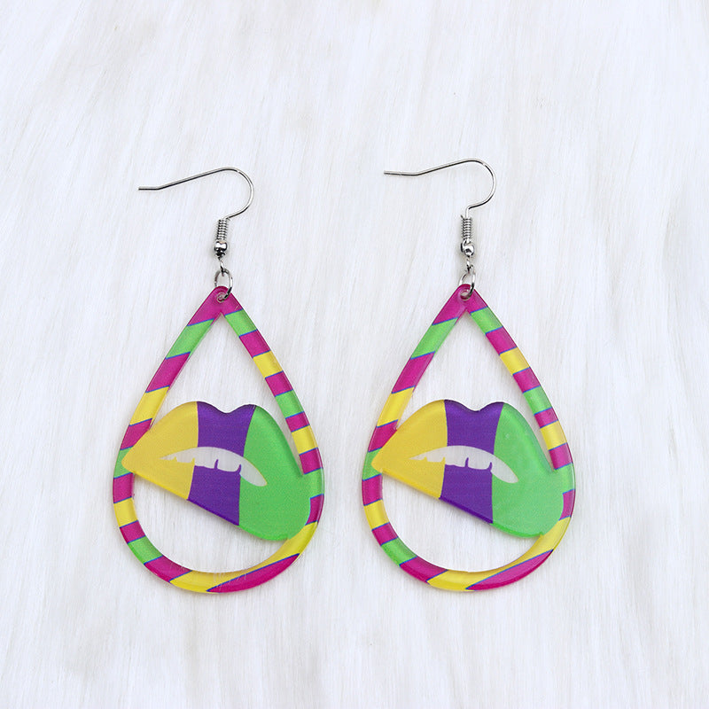 Wholesale Mardi Gras Water-saving Drop Shaped Minimalist Acrylic Earrings
