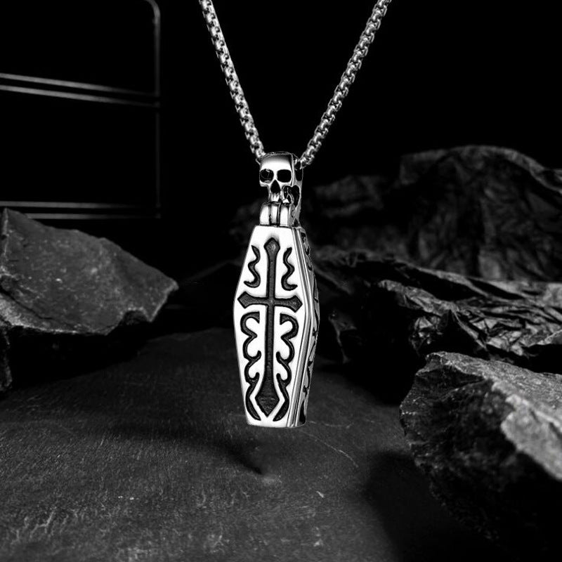 Wholesale Grim Reaper Titanium Steel Cross Coffin Men Necklace
