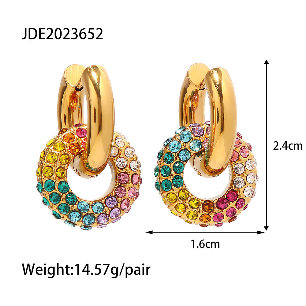 Wholesale 18k Gold Plated Colorful Full Diamond Earrings Stainless Steel