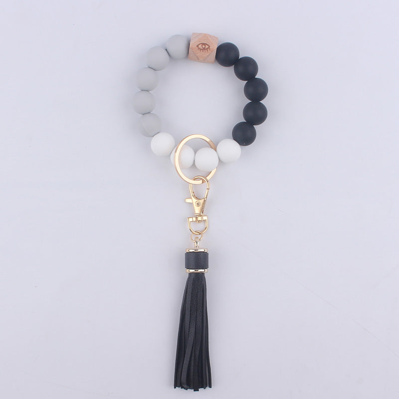 Wholesale Tassel Silicone Beaded Wrist Keychain