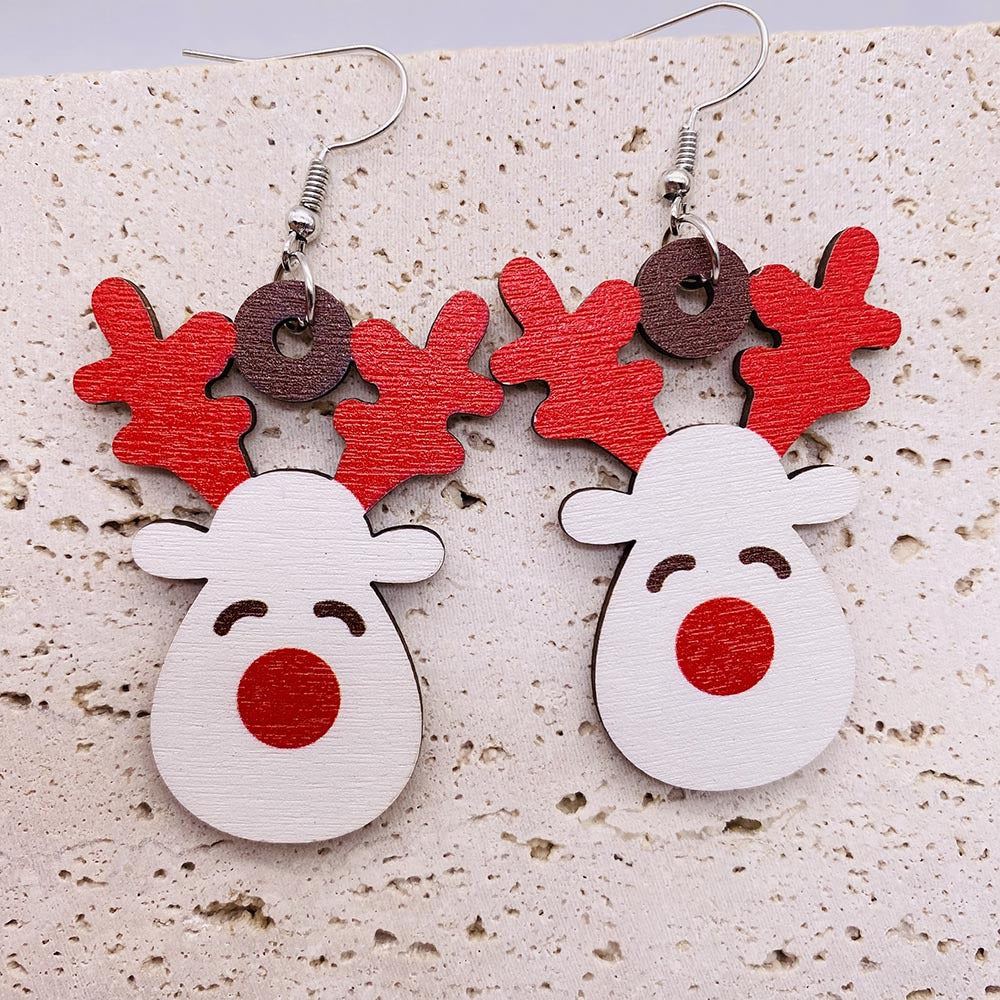 Wholesale Christmas Wooden Earrings Elk Santa Spliced Earrings