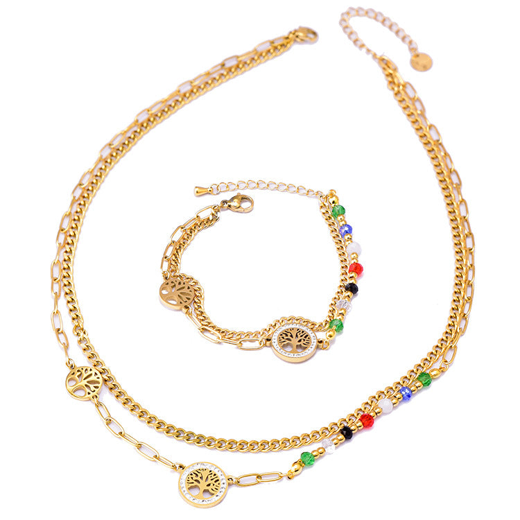 Wholesale Colorful Beads Tree Of Life Pendant Titanium Steel Necklaces